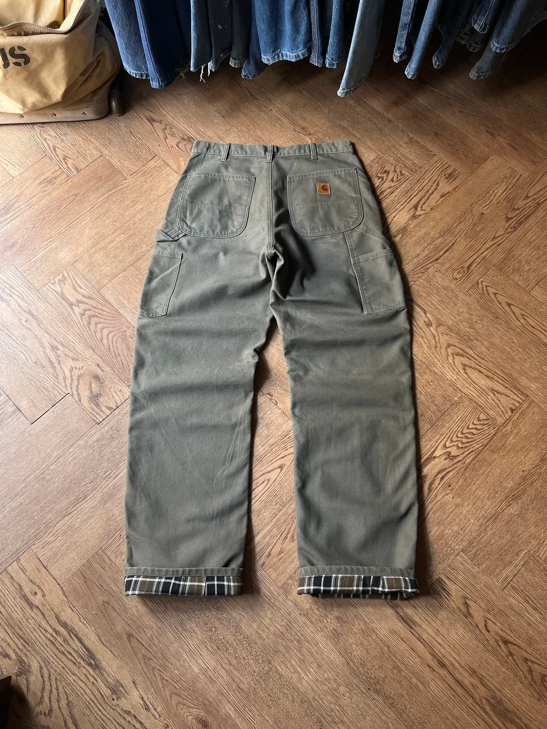 [33]칼하트 USA 체크 라이닝 모스그린 싱글니 카펜터 워크 팬츠 상품이미지2