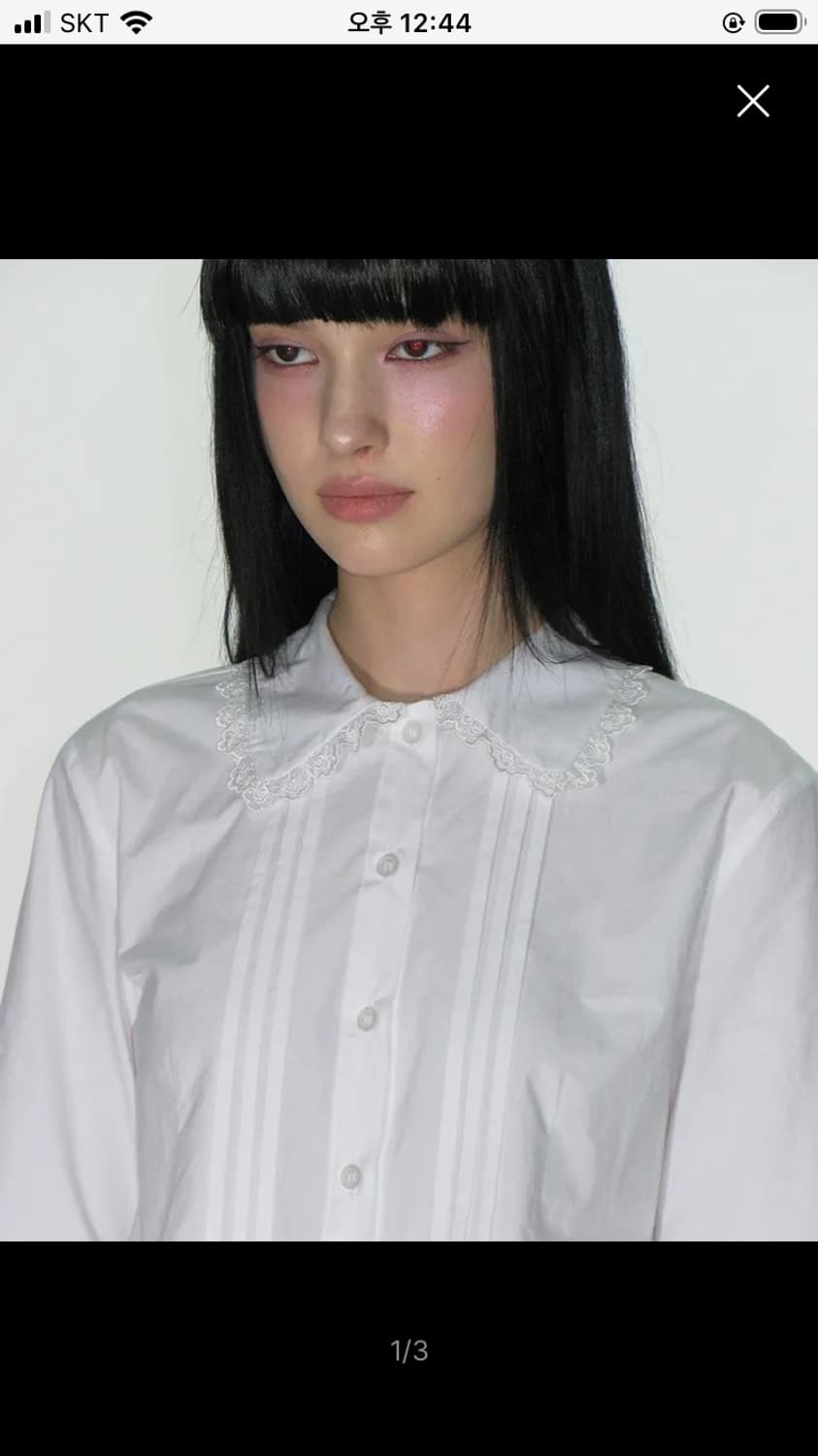 구함) 크랭크 핀턱 레이스 긴팔 블라우스_화이트 상품이미지1