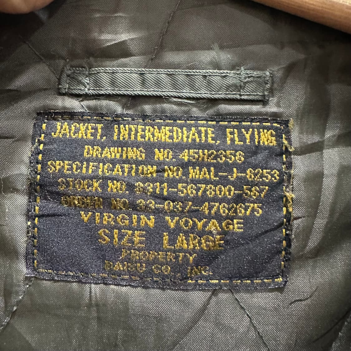 빈티지 Virgin Voyage N-3B 프라잉 자켓L 상품이미지2