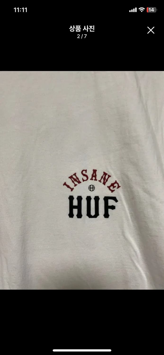 [HUF] 허프 X 인세인게러지반팔 티셔츠 화이트 L사이즈 상품이미지2
