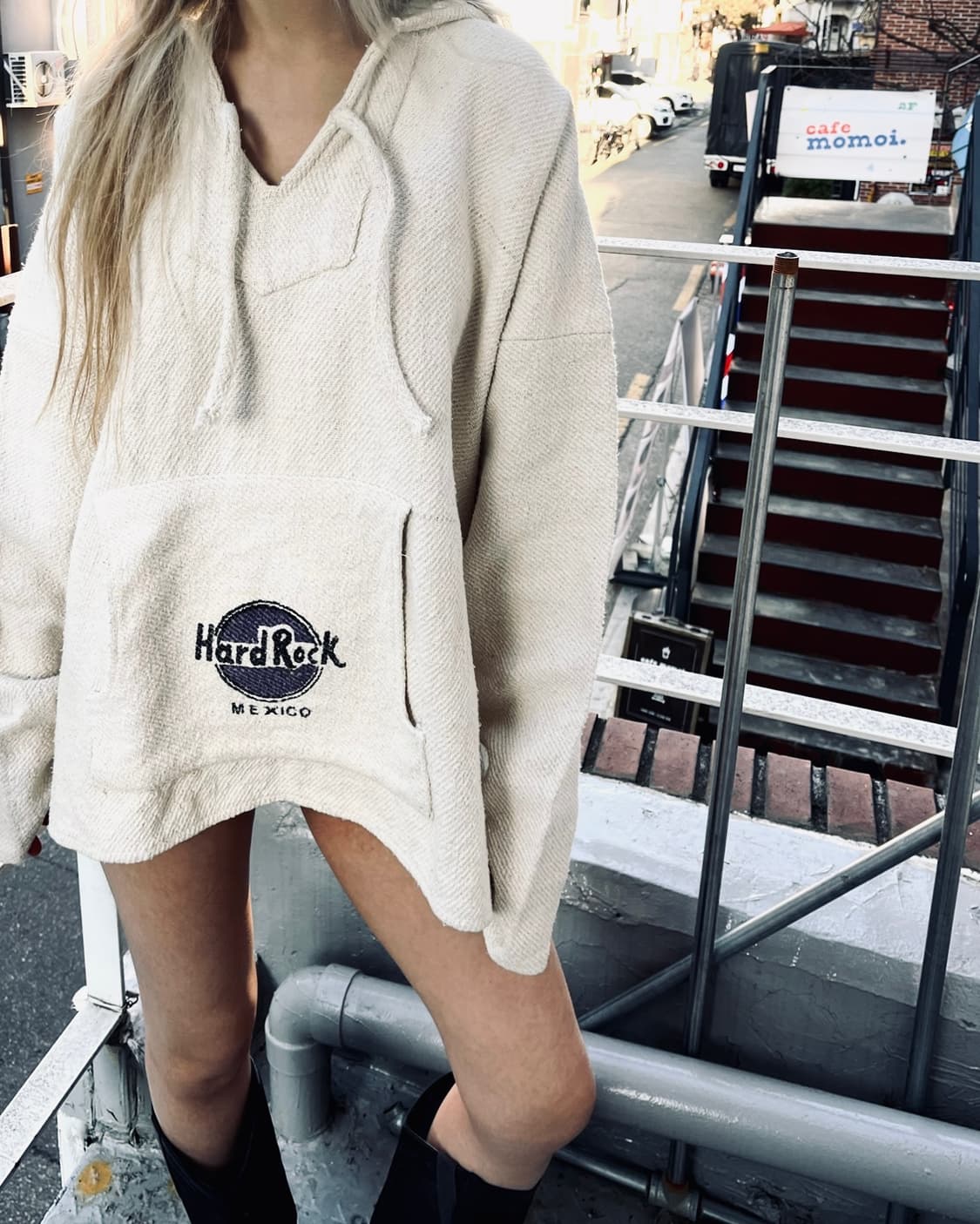 하드락카페 오버핏 코튼니트 후드티 상품이미지5