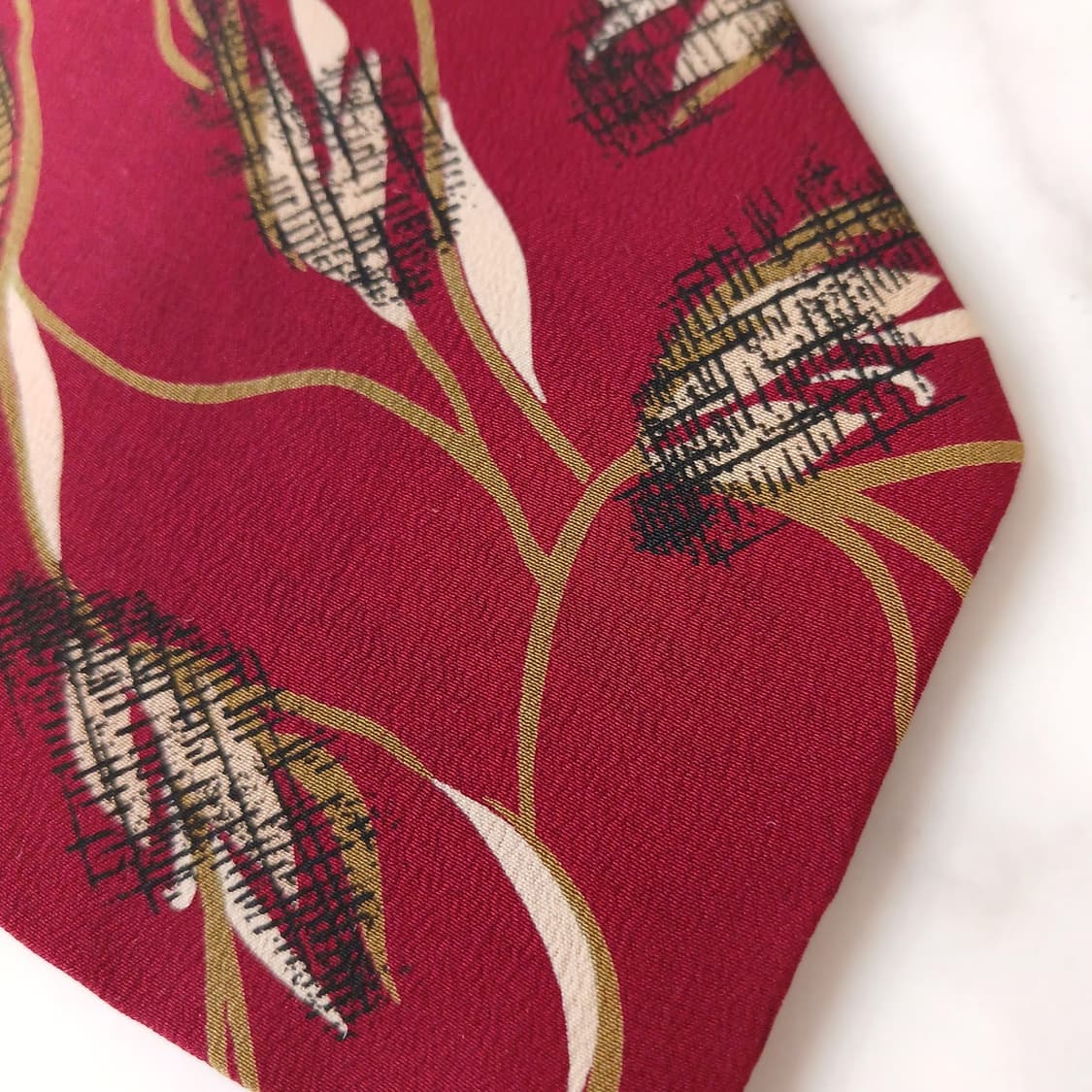 로메오 피티 실크 버건디 리프 패턴 넥타이 9.3cm A등급 A18936 상품이미지7