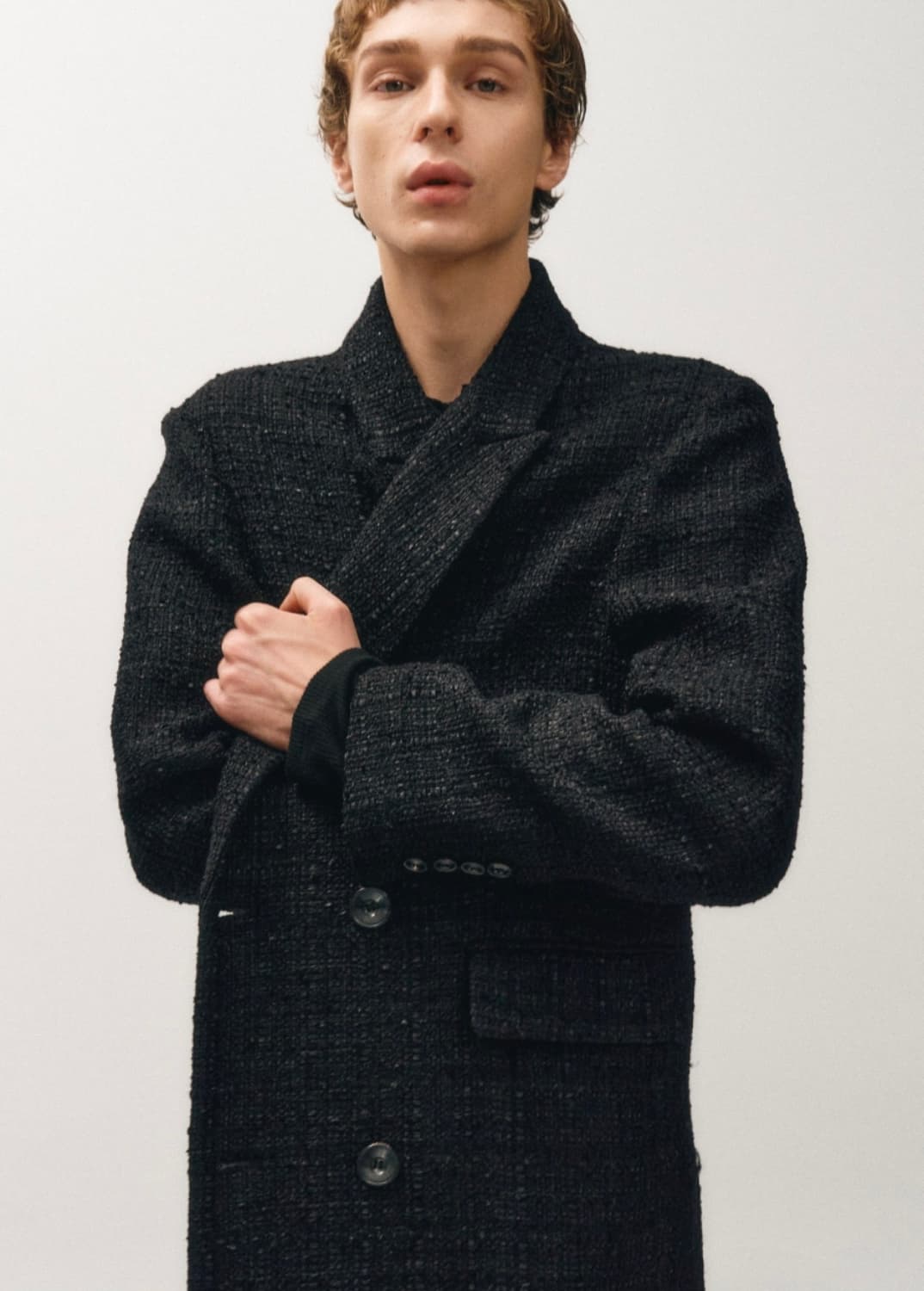 노이어 펜시 트위드 더블 브레스티드 코트 52 블랙 상품이미지3