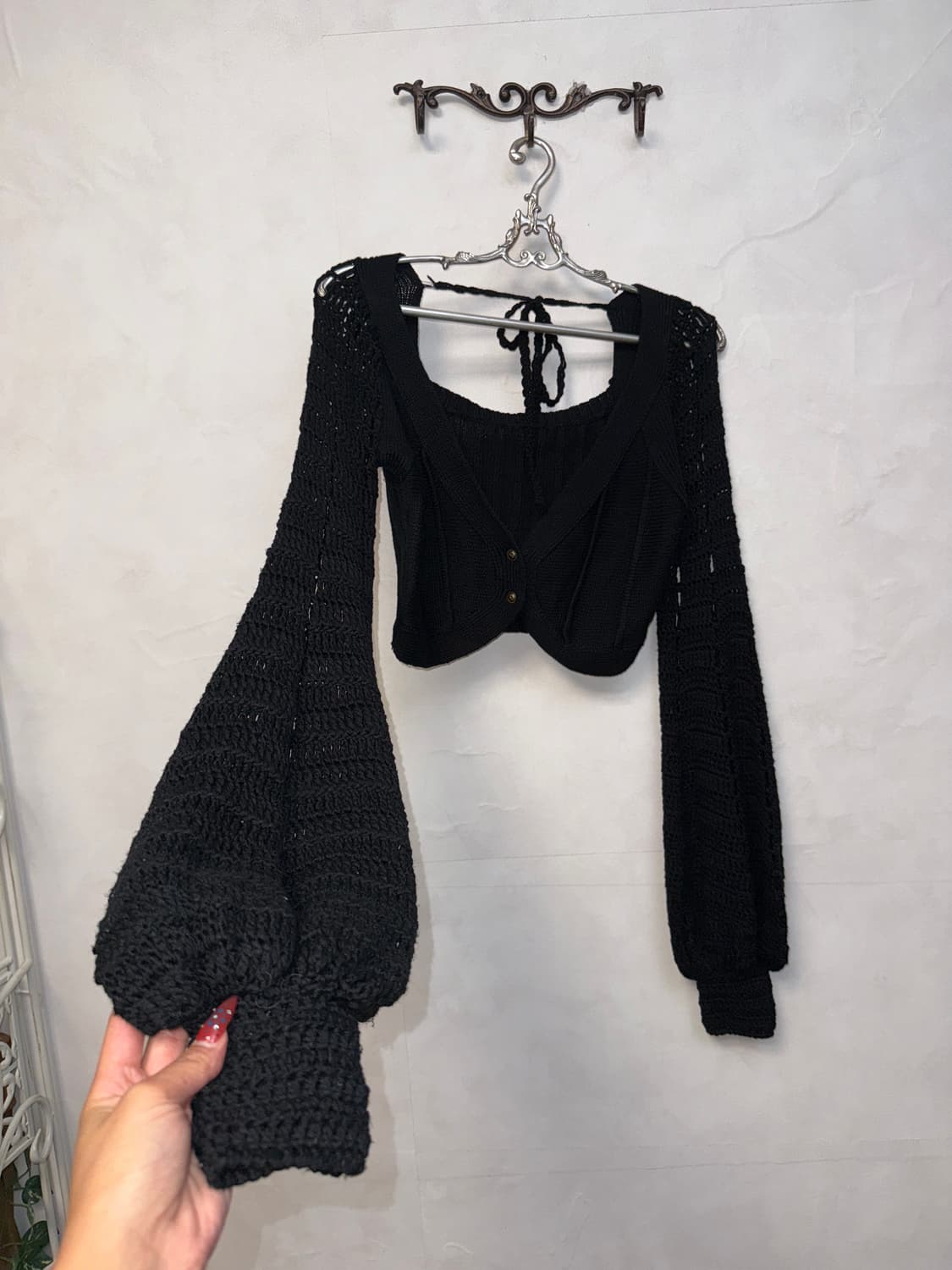 Black crop balloon bolero cardigan  상품이미지2