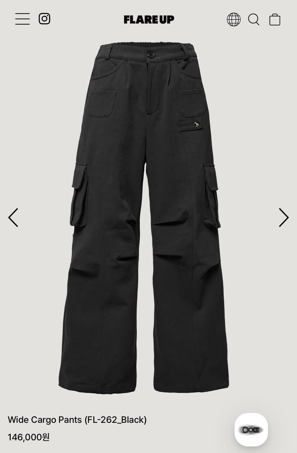 (무배)플레어업 Wide Cargo Pants (FL-262_Black) 상품이미지3