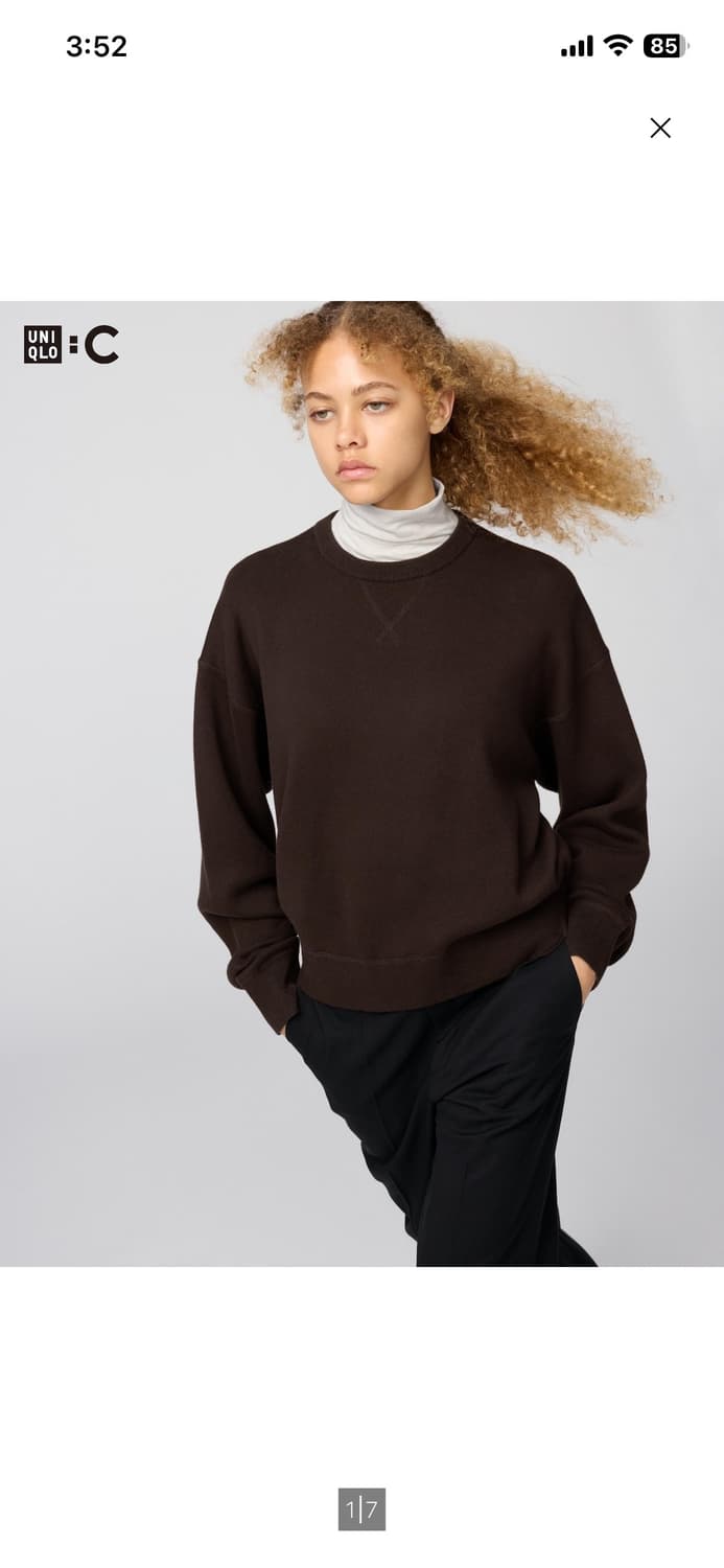 유니클로 C 스무드코튼크루넥스웨터 다크브라운 XL 상품이미지2