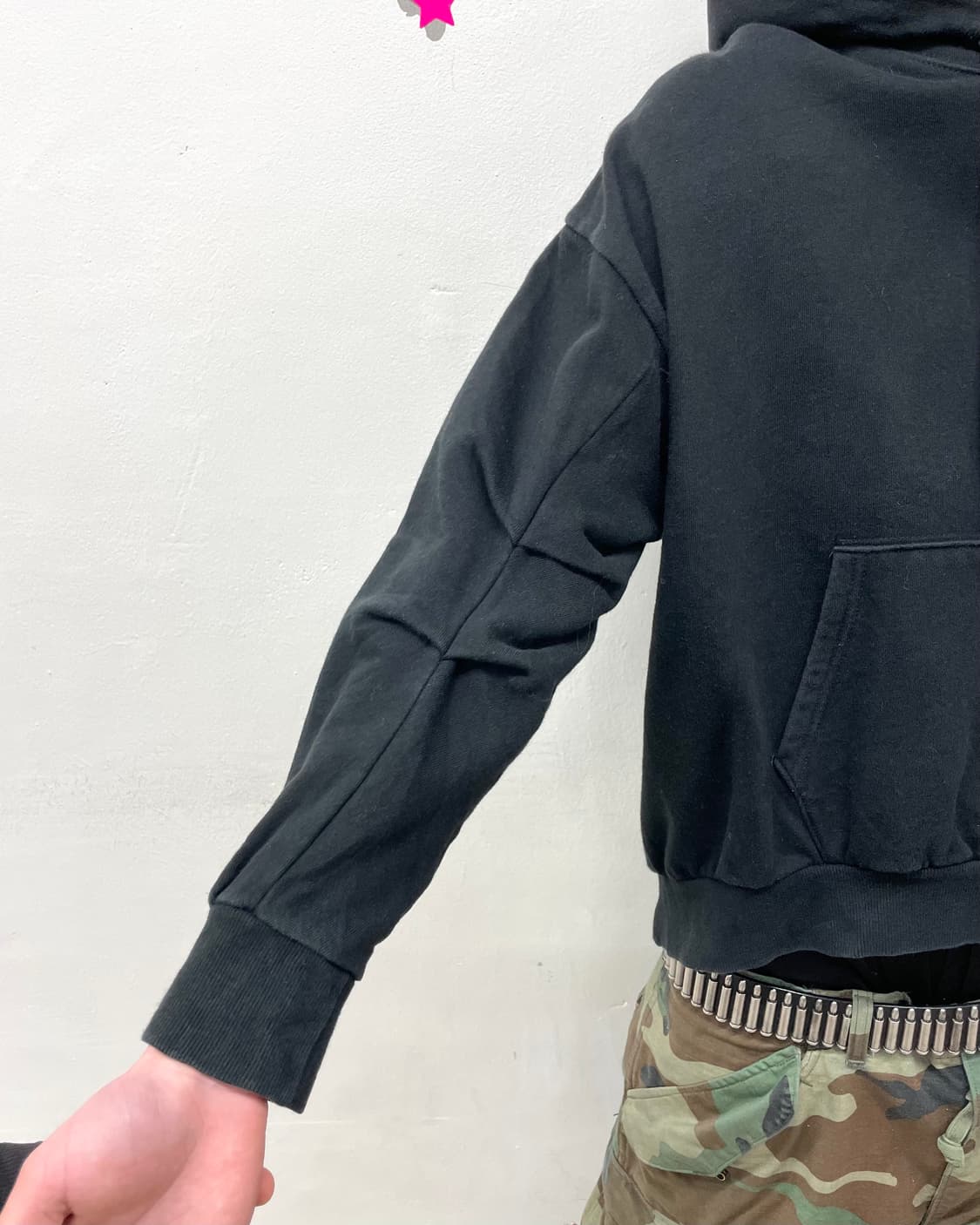 sleeve shirring black hoodie  상품이미지2