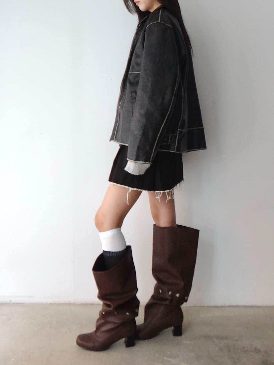 Pintuck fall pleats skirt / brown 상품이미지6