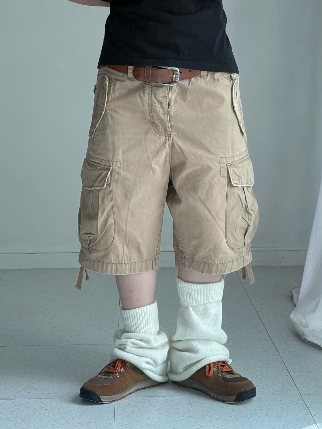 빈티지 베이지 카고 버뮤다 팬츠 상품이미지1