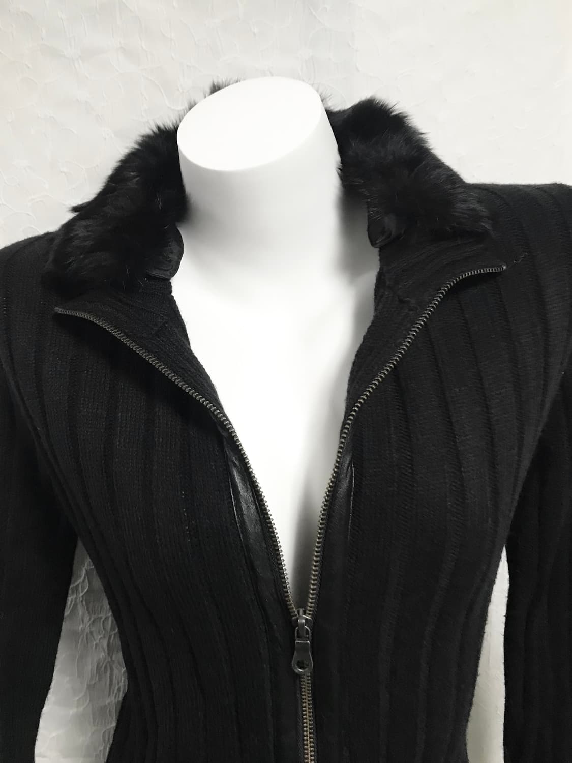 빈티지 00s 펑크 골지 퍼 카라 투웨이 니트 집업 상품이미지3