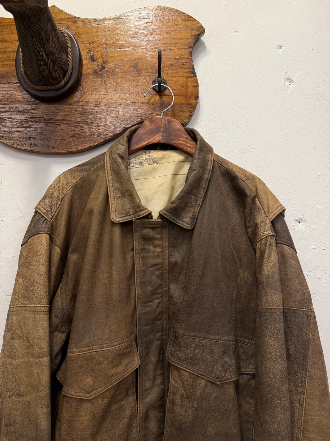 (L) 90s Map-Lined Leather Bomber Jacket  상품이미지2