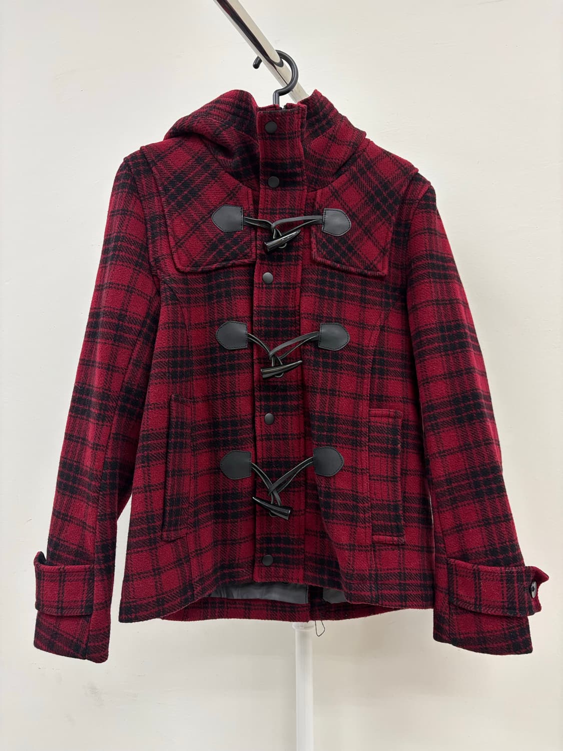 빈티지 레드 후드 더플 하프 울 코트 상품이미지2