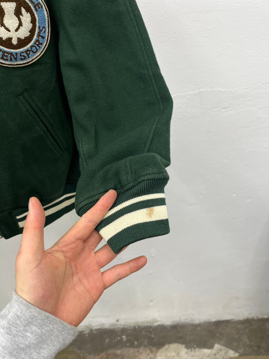 XL) PPFM WOOL GREEN VARSITY JAKCET 상품이미지4