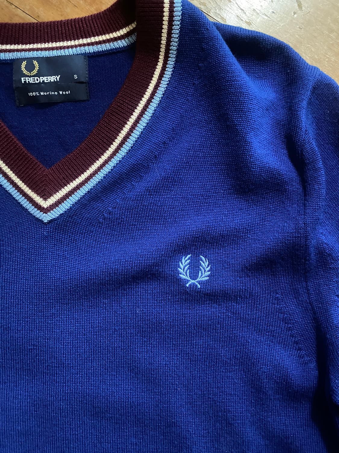 프레드페리 V넥 메리노 울 100% 니트 S (100) 상품이미지2