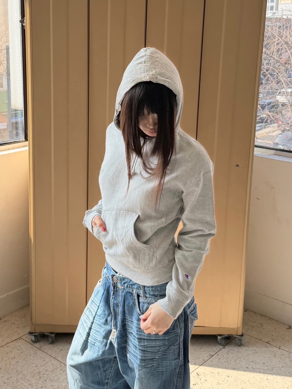 챔피온 리버스위브 후드티 그레이 상품이미지2