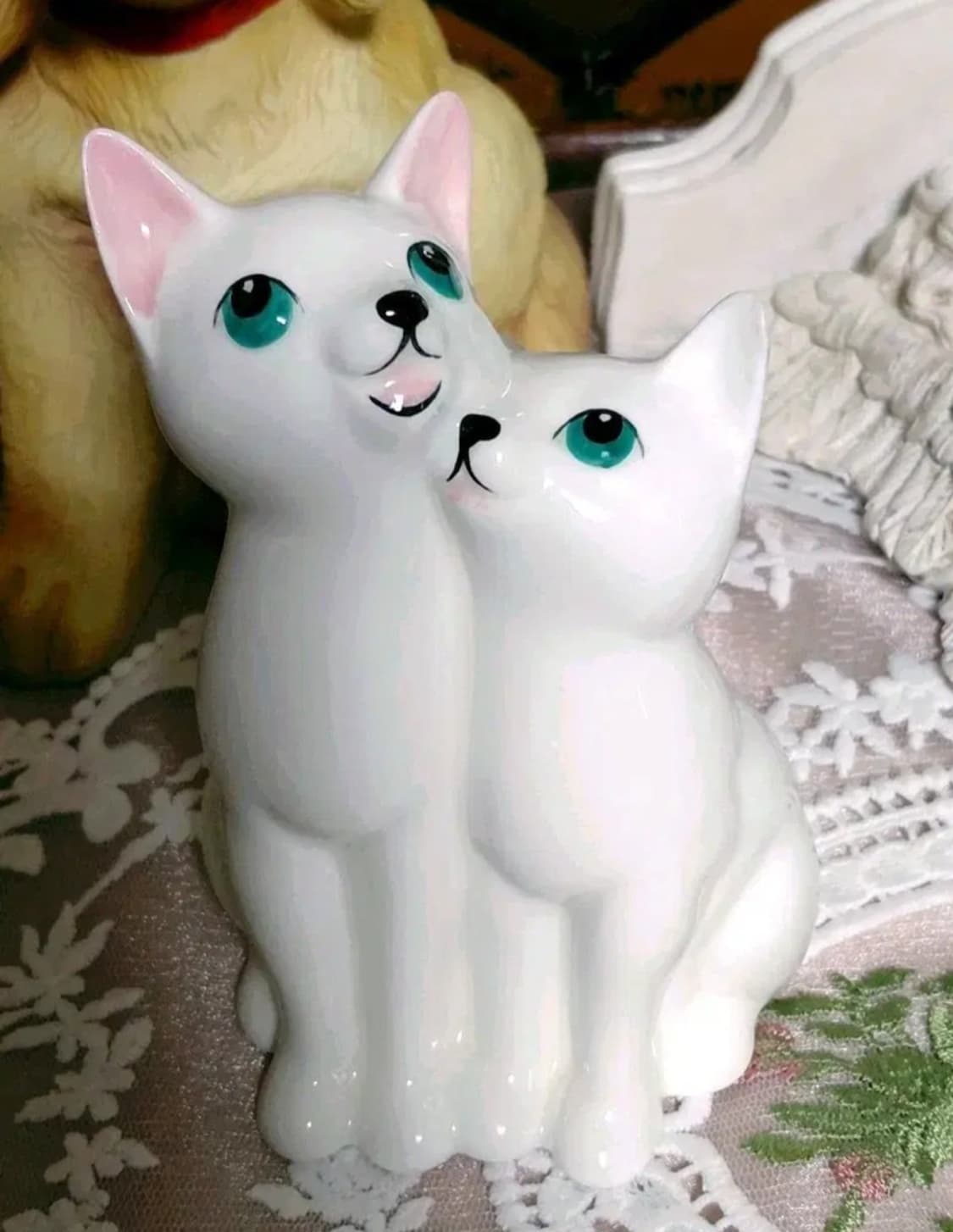Vintage )두마리 고양이 도자기 장식품 상품이미지1