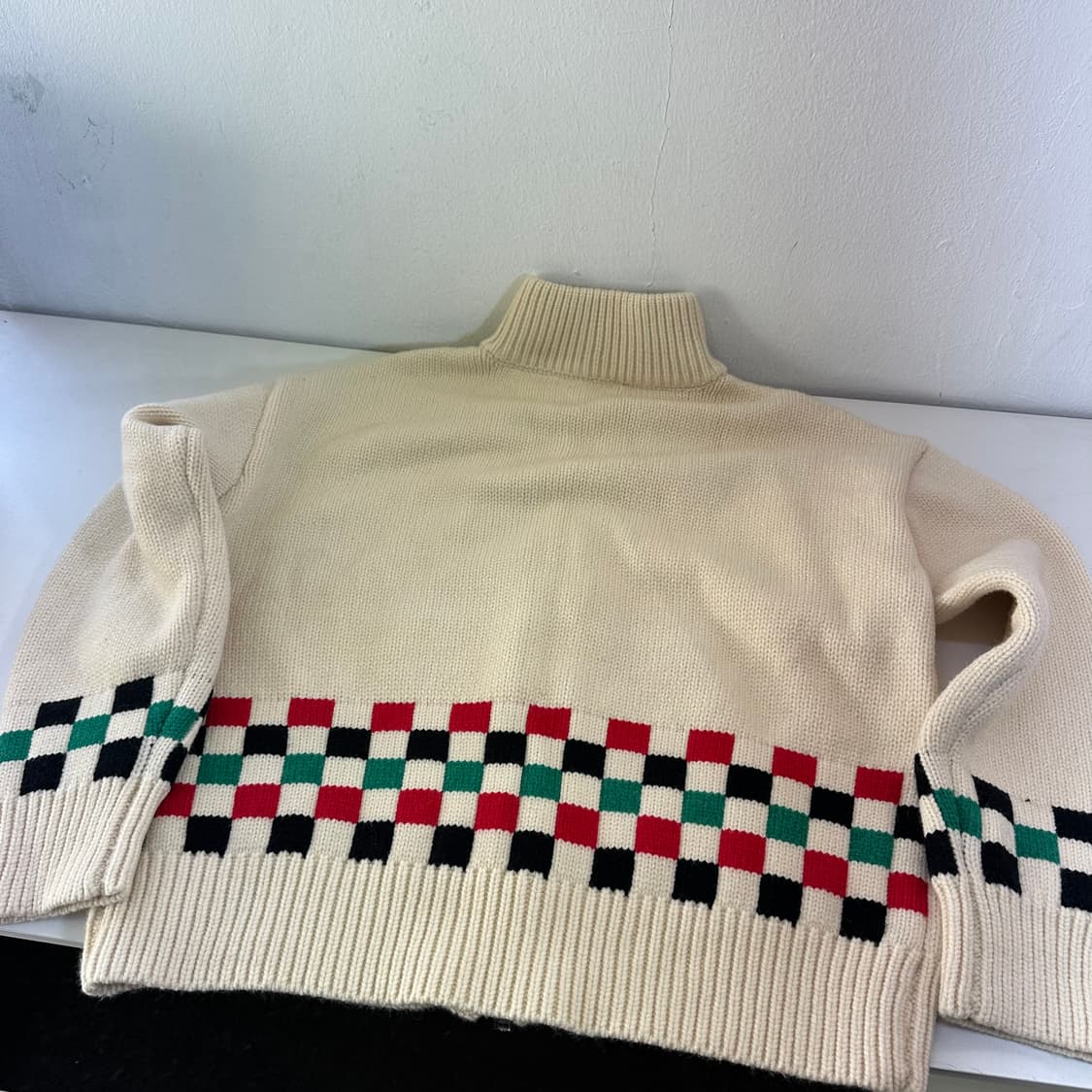 L BALLOW 아이보리 체크 투웨이 니트집업 상품이미지6