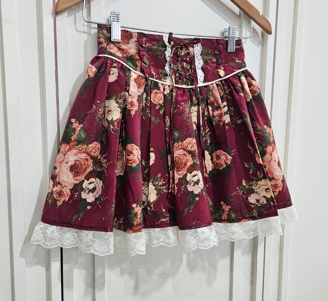 플라워 레이스 와인 미니 스커트 상품이미지2