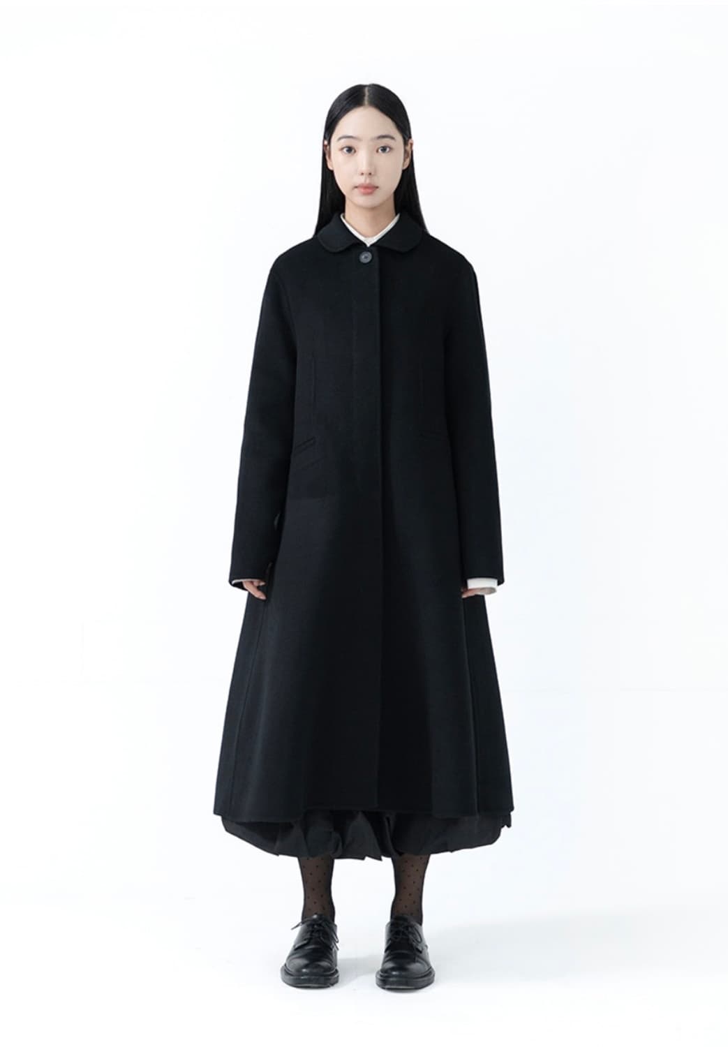 유노이아 라운드 칼라 롱 코트 블랙 상품이미지1