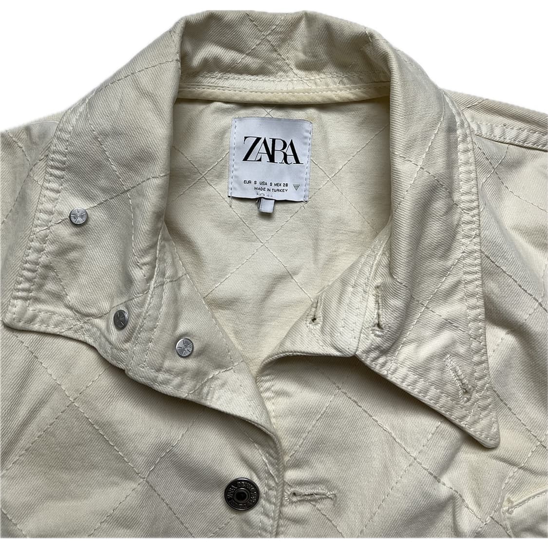 여성 자라 퀼팅 데님 재킷 아이보리 중고 구제 빈티지 상품이미지3