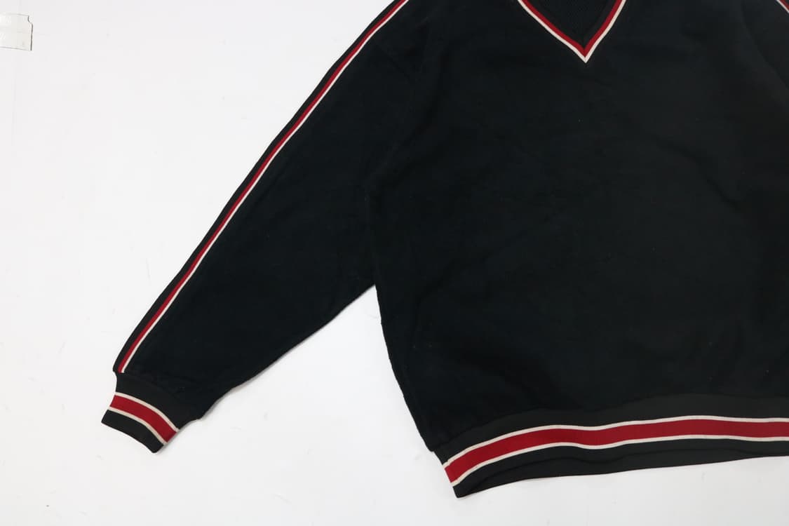 90s 빈티지 레드 라인 스트라이프 브이넥 스웻셔츠(M) 상품이미지4
