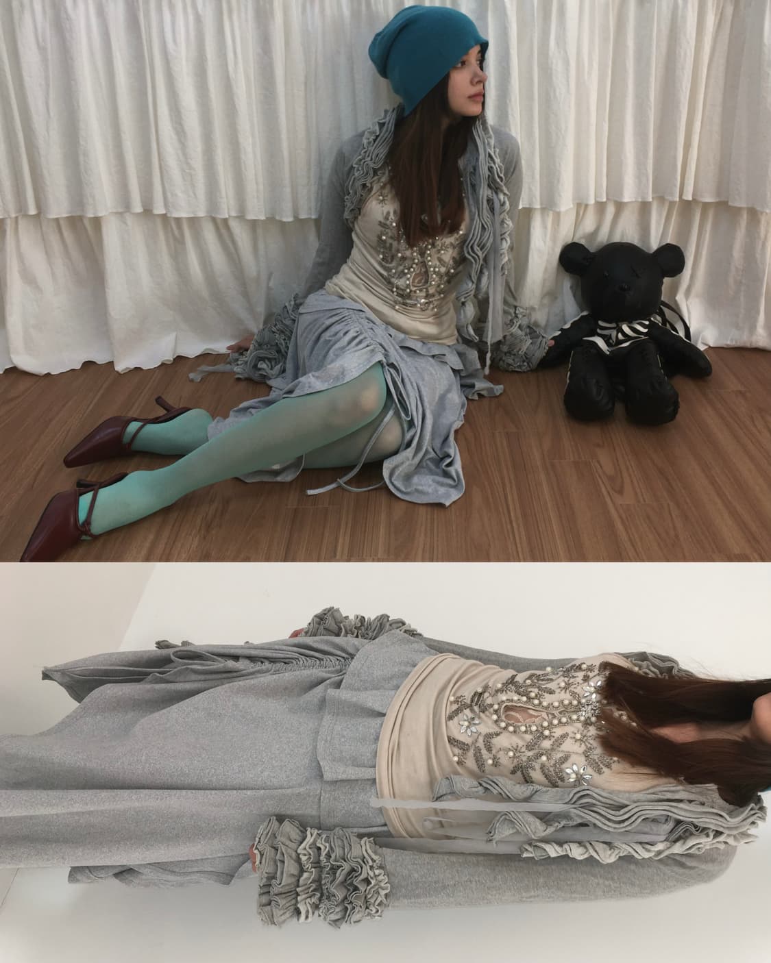 Gray grunge unbalanced shirring 가디건 상품이미지4