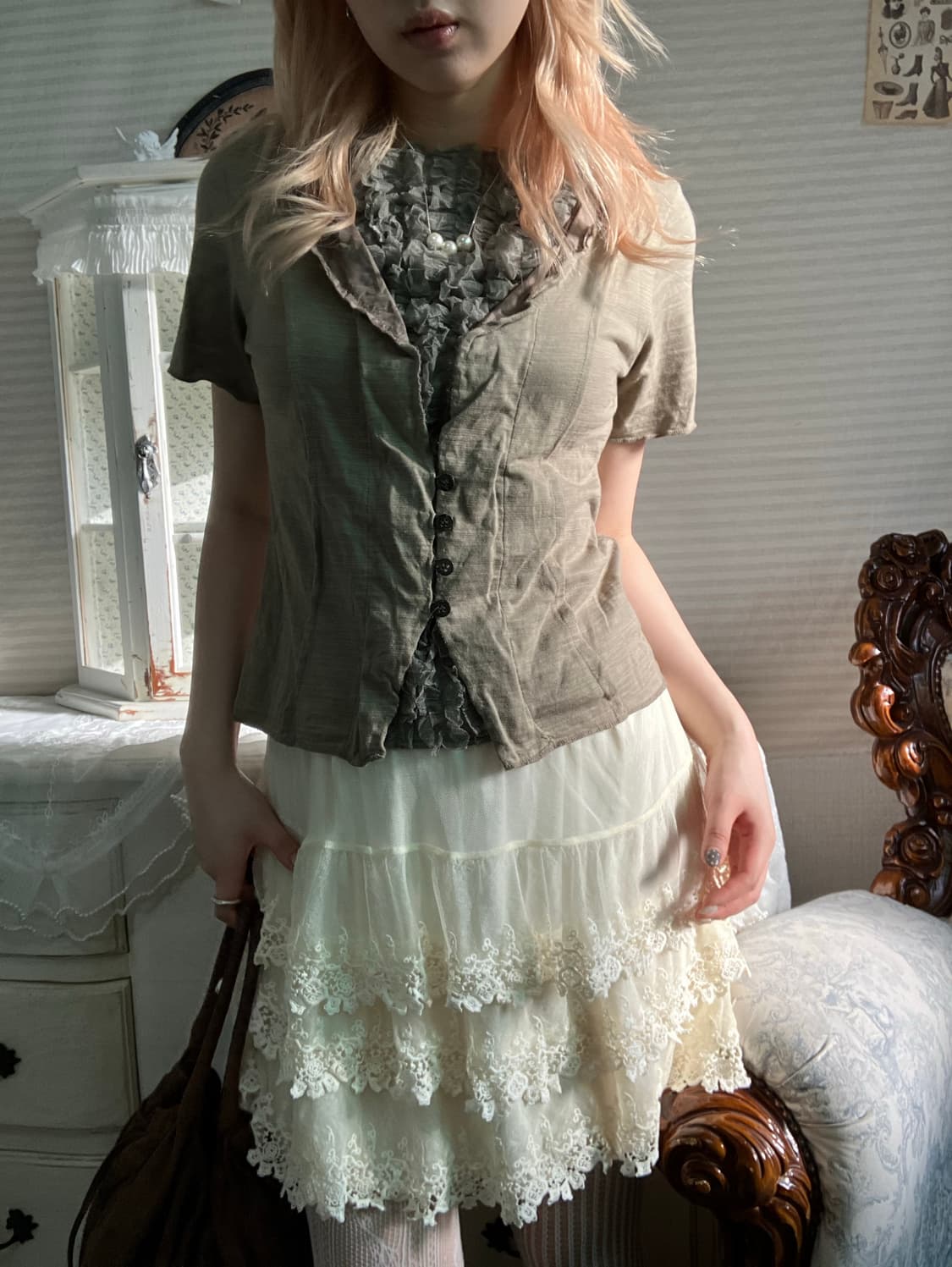 jpn vintage khaki brown archive lace 상품이미지1