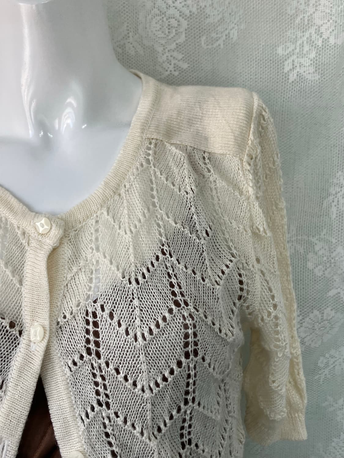 빈티지 아이보리 반팔 가디건 1136 모리걸 y2k 스트릿 갸루 펑키 일 상품이미지9