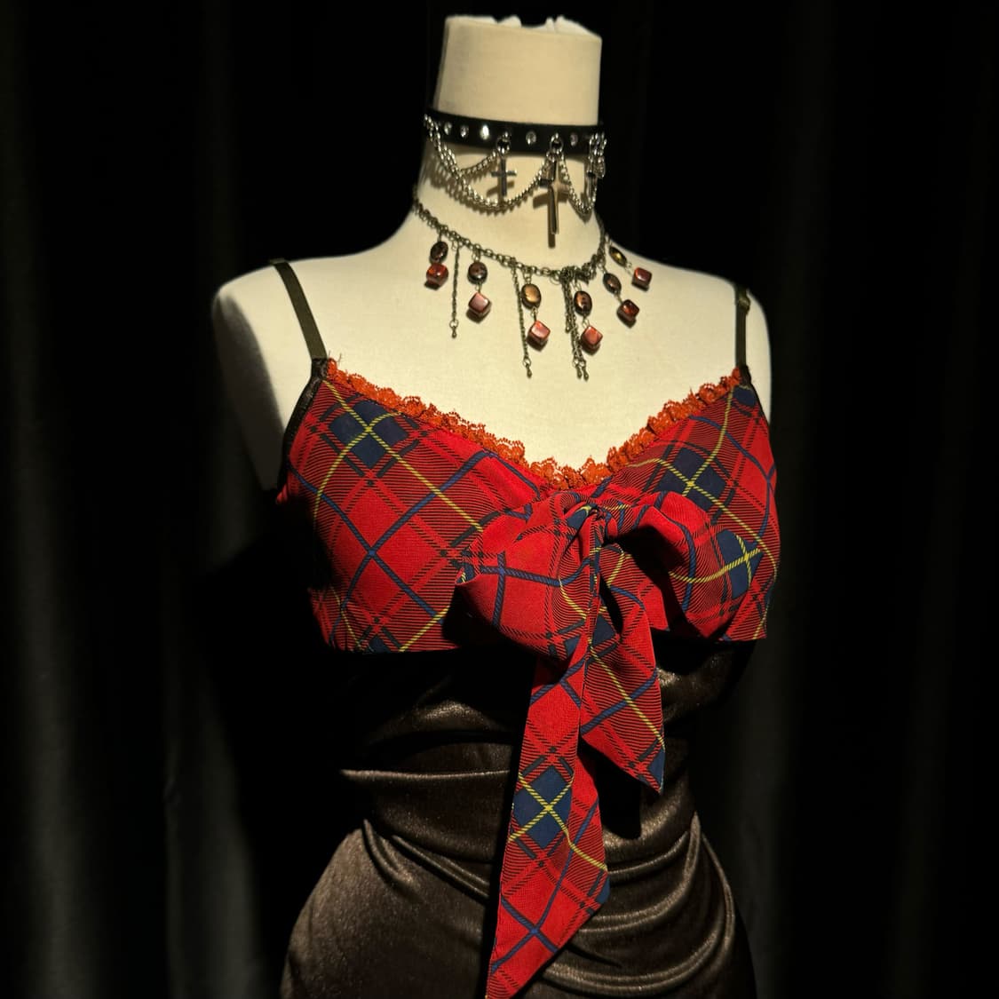 레드 체크 레이어링 원피스 상품이미지2