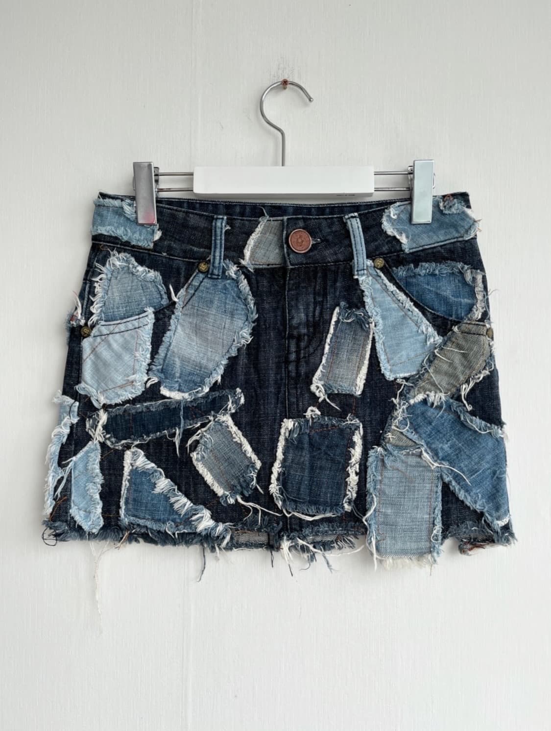 RIOBERA 패치워크 데님 미니스커트 상품이미지1