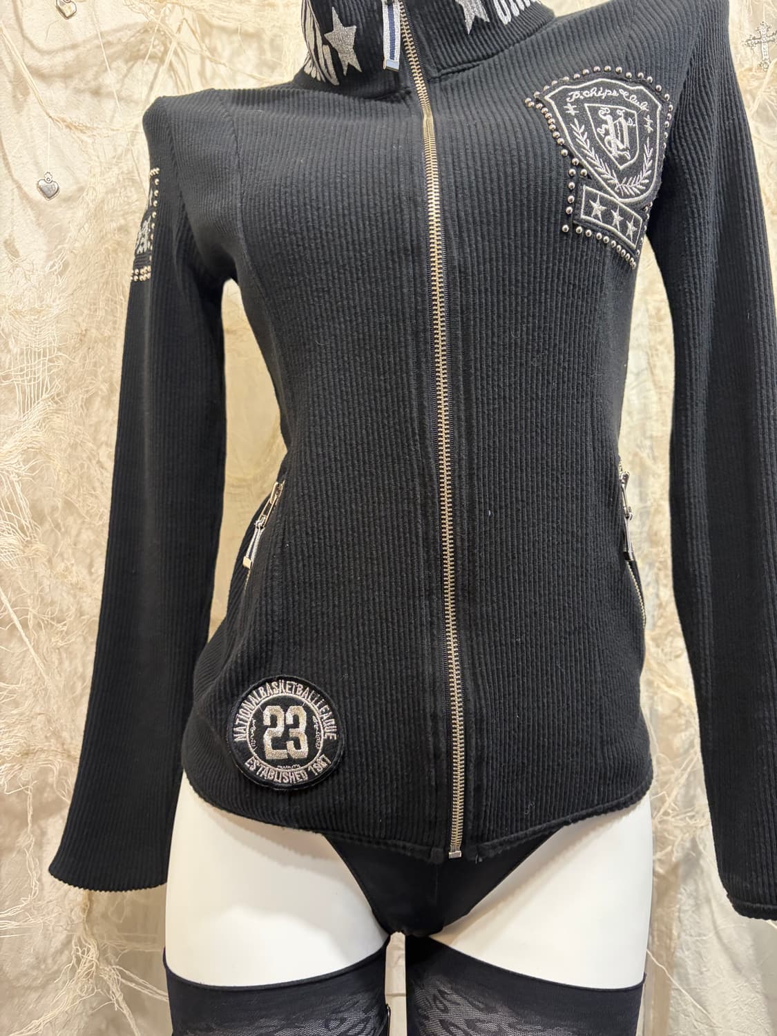 Y2K high-neck stud Glitter zip up 상품이미지9