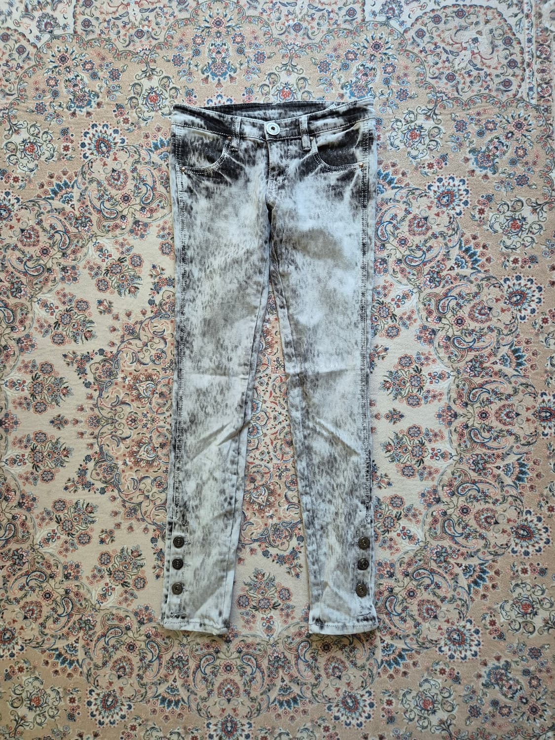 다이아 갸루,y2k 펄 코팅 스키니 진. 상품이미지1