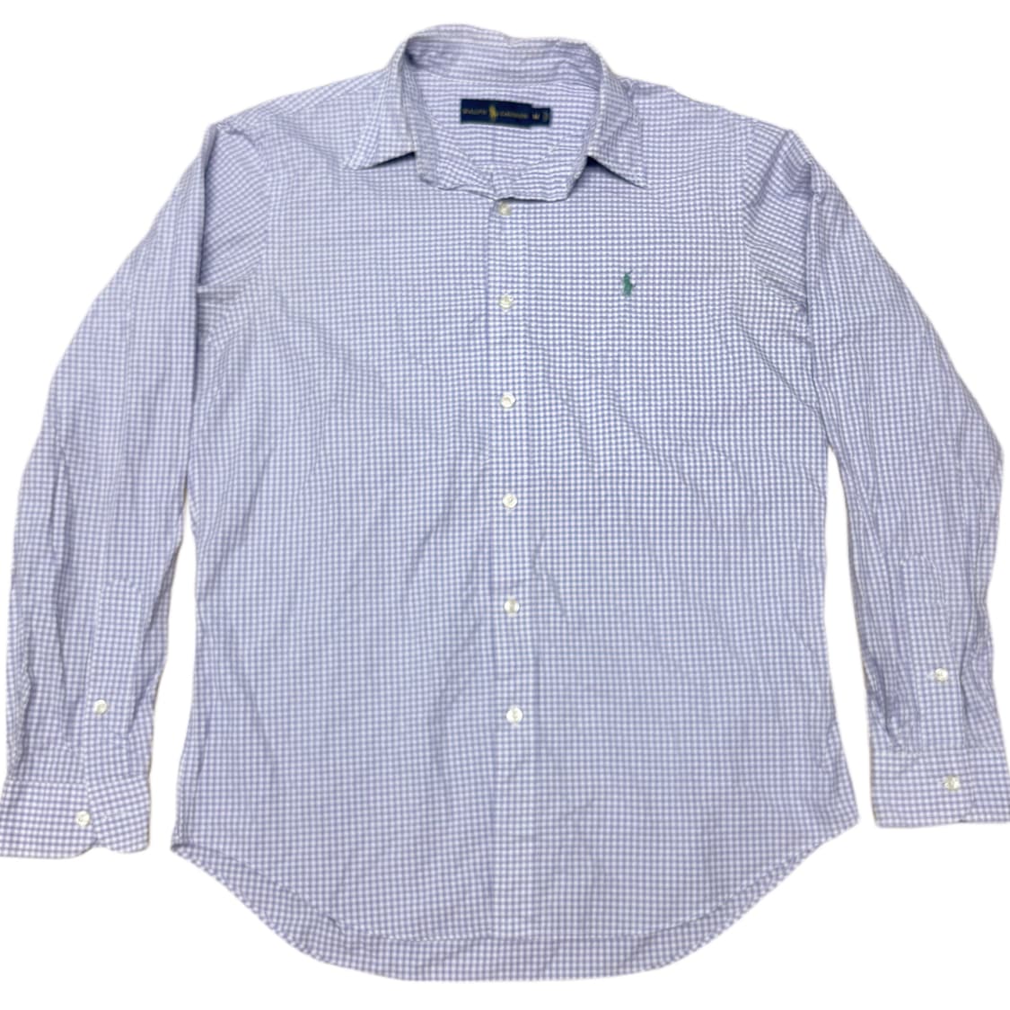 (이체시에눌) 일본 폴로 랄프로렌 보라색 체크 그린 로고 포인트 셔츠 상품이미지1