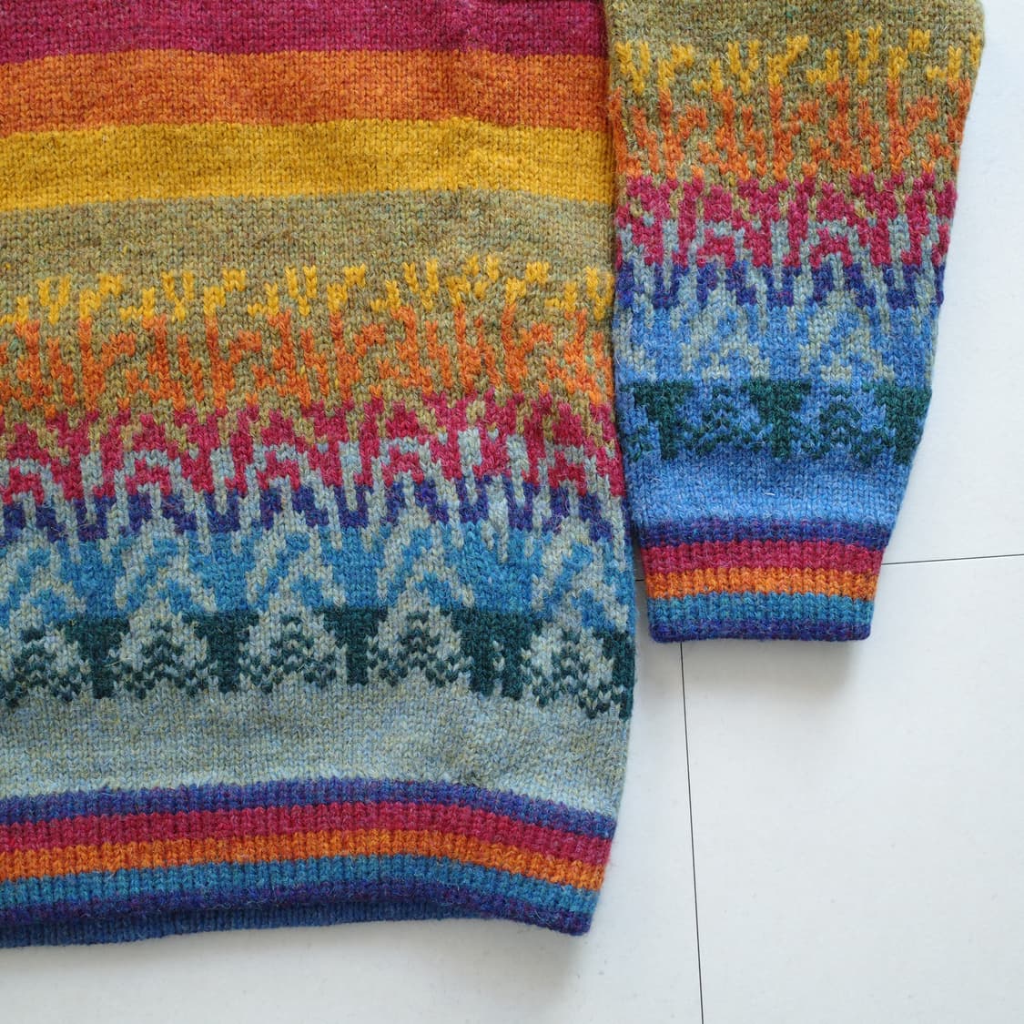 90s 엘엘빈 에스닉 나바호 아즈텍 아일랜드제 울 100% 니트 L 상품이미지3