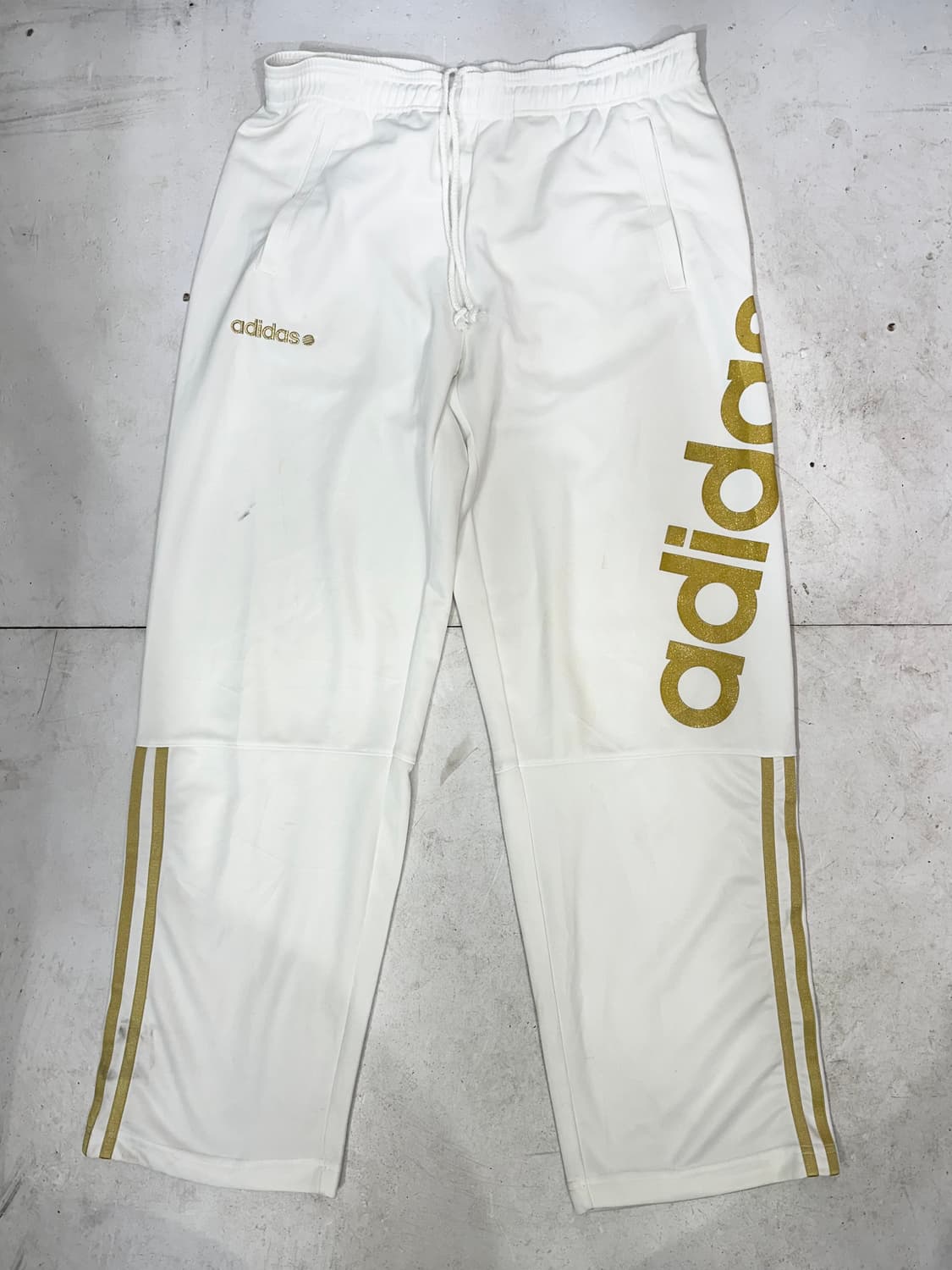 아디다스 대대장 화이트 와이드 골드 사이드 로고 추리닝 트레이닝 팬츠 M 상품이미지4
