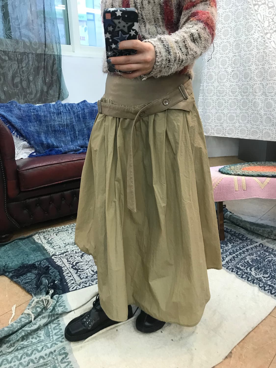 시스템 한섬 여성 벨티드 가죽 배색 롱스커트  상품이미지1