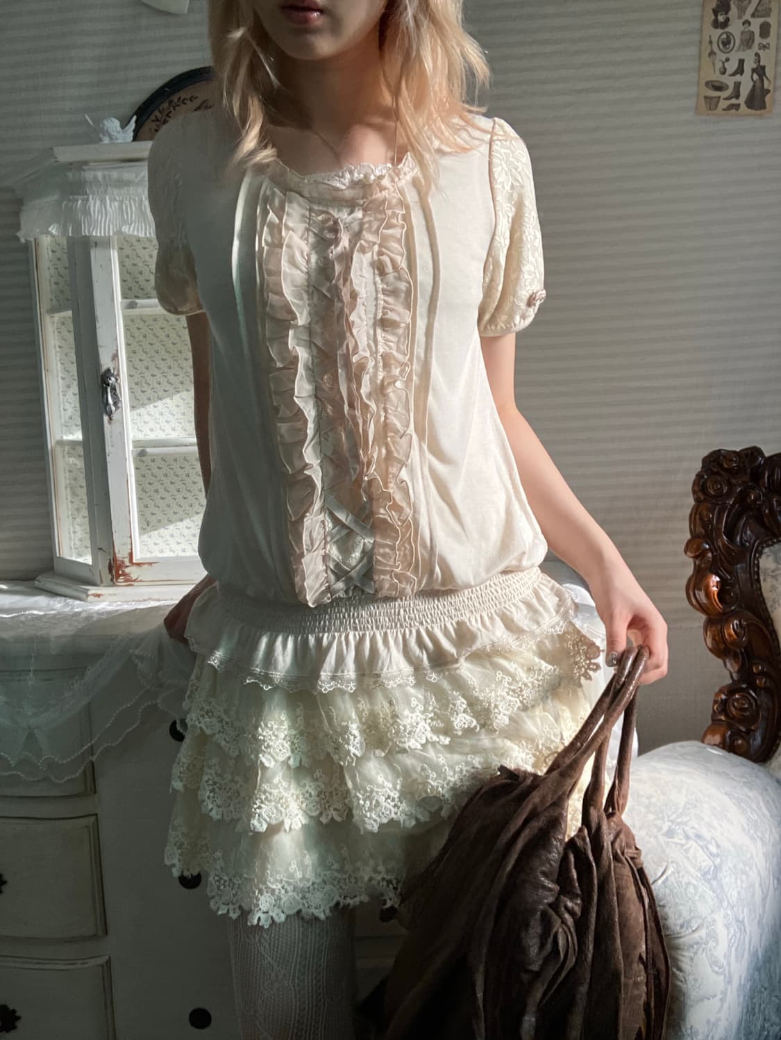 얼스뮤직 아이보리 레이스 캉캉 스커트 상품이미지6