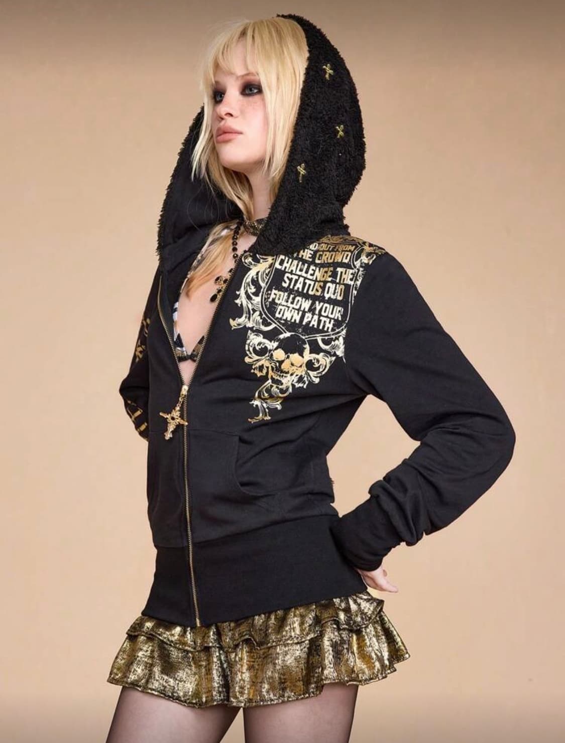 gyaru backwing hoodie 갸루 펑크해골 날개 후드집업 상품이미지1