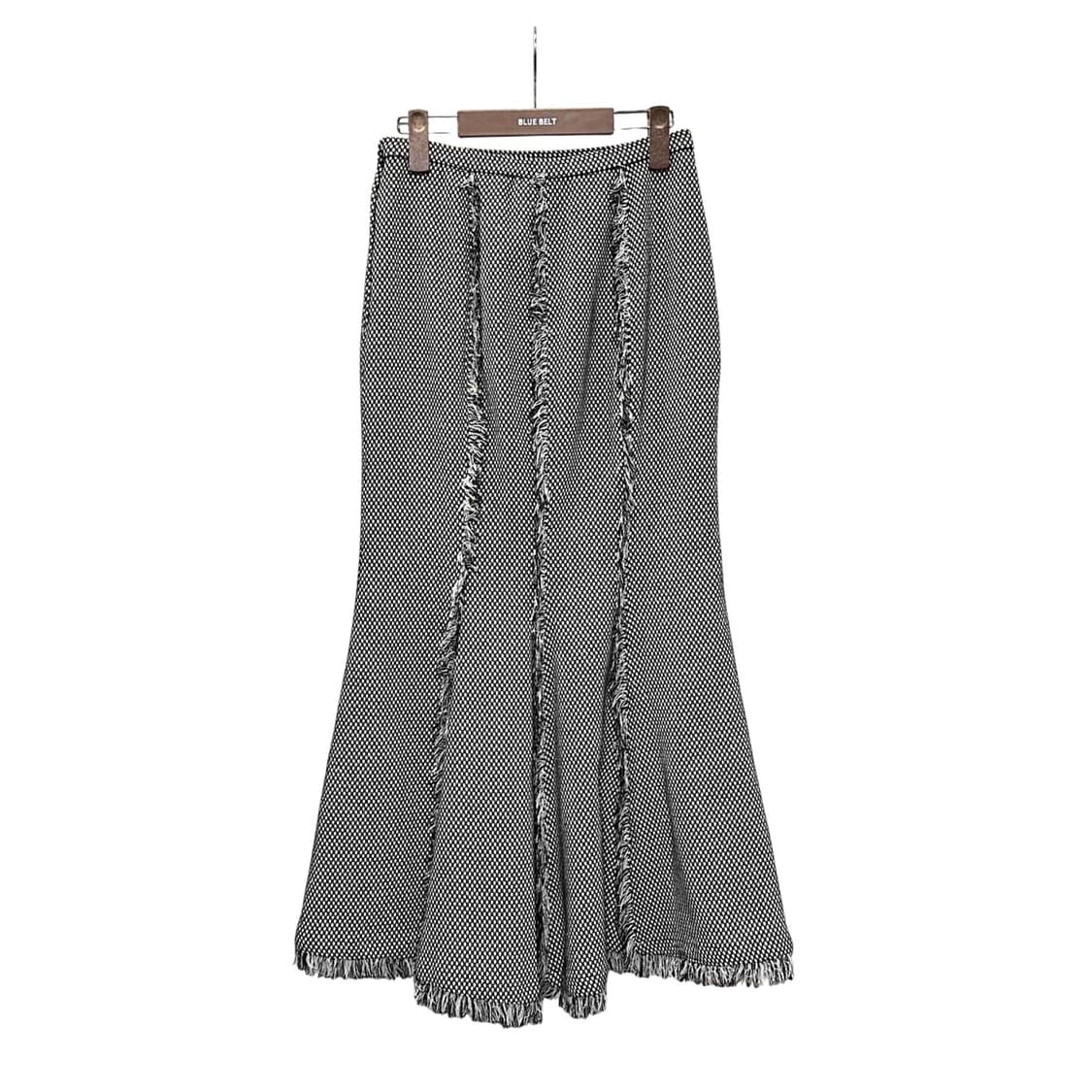 JPN VINTAGE 머메이드 롱 스커트 도트패턴 프린지 디테일 그레이 상품이미지1