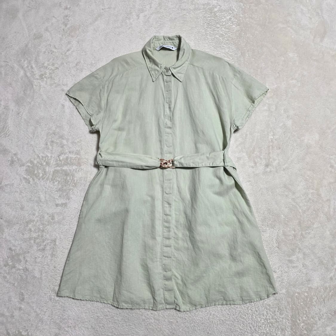 (XS)여성 자라 린넨 혼방 반팔 원피스 민트 상품이미지1
