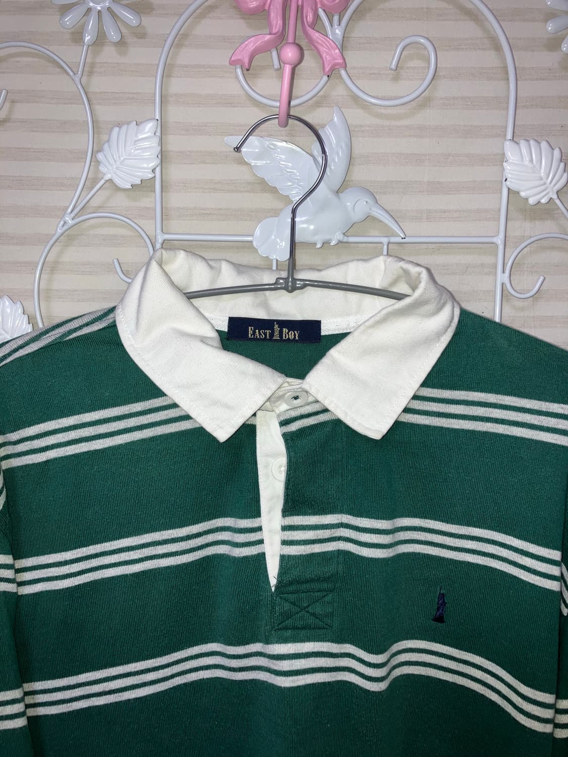 빈티지 그린 스트라이프 카라 티셔츠 y2k 스트릿 갸루 펑키 일본빈티지 상품이미지3