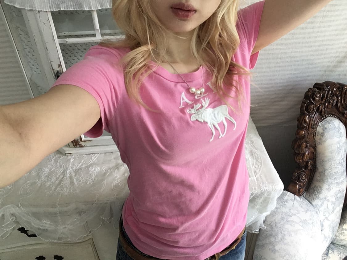 아베크롬비 핑크 반팔 티셔츠 상품이미지5