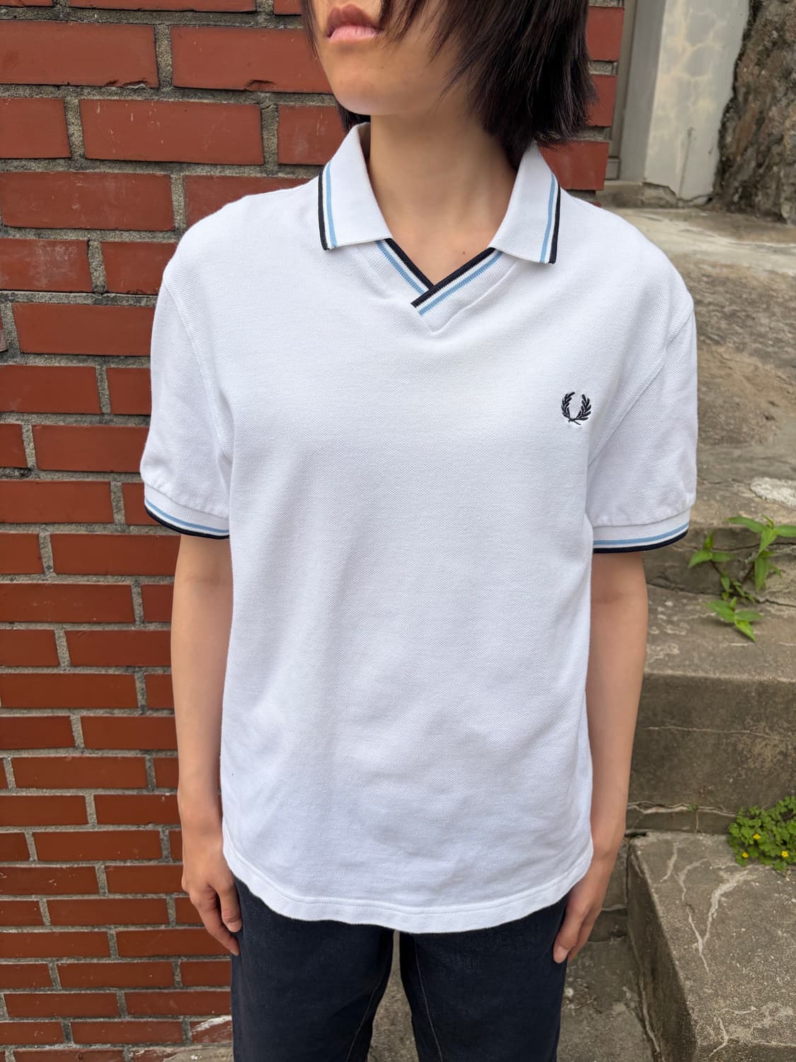 Fred Perry 화이트 배색 PK 셔츠 상품이미지1