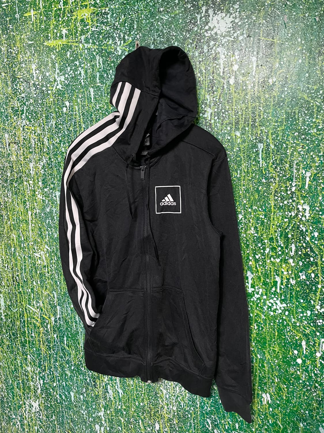 아디다스 블랙 스몰로고 져지 후드집업 L 상품이미지5