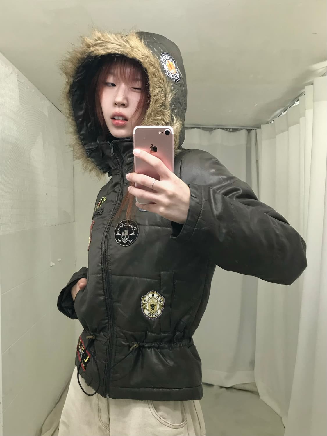 빈티지 카키 펑크 와펜 야상 패딩 자켓 상품이미지2