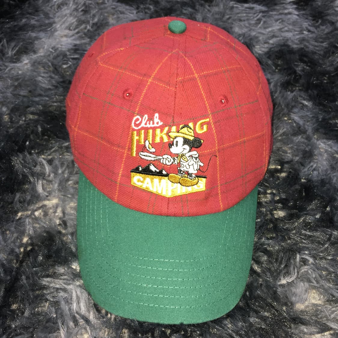 투티/0356 디즈니 미키 레드 그린 배색 체크 패턴 캡 모자 빈티지 상품이미지3