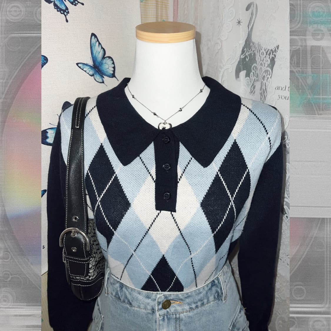 하늘색 아가일 카라 니트 상품이미지5