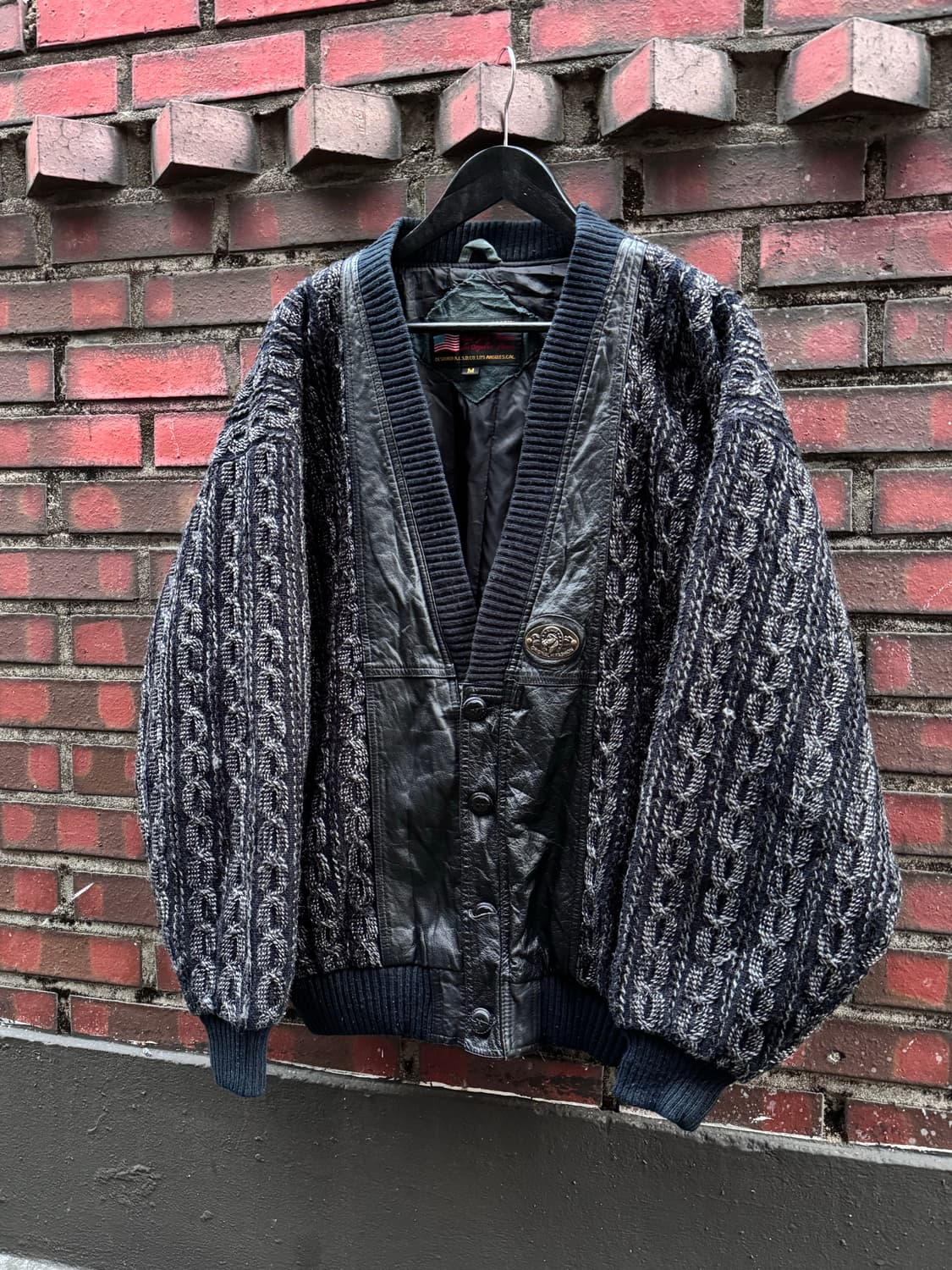 90s A.L.S.D Co 레더 디테일 니트 믹스 자켓  상품이미지1