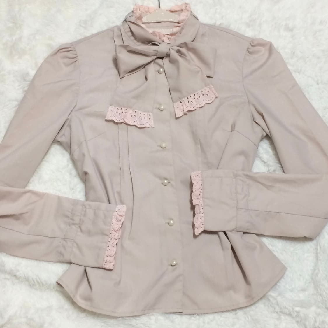 앙크루즈 리본 프릴 블라우스 양산형 히메갸루 로걀 빈티지 달천깔 상품이미지1