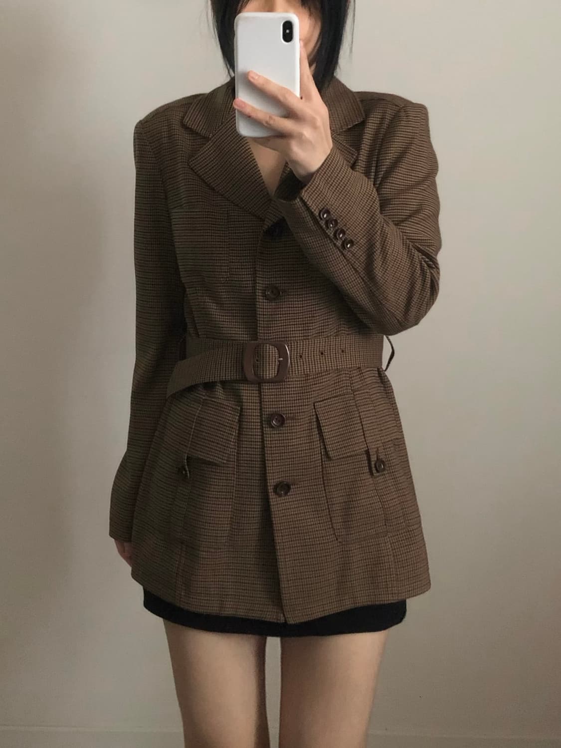 JPN 빈티지 벨티드 체크 자켓 상품이미지1